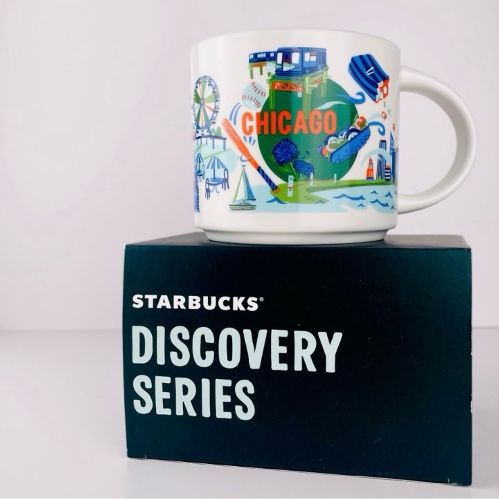 Starbucks Discovery Series Chicago Ceramic Coffee Mug, 14oz, White and Blue